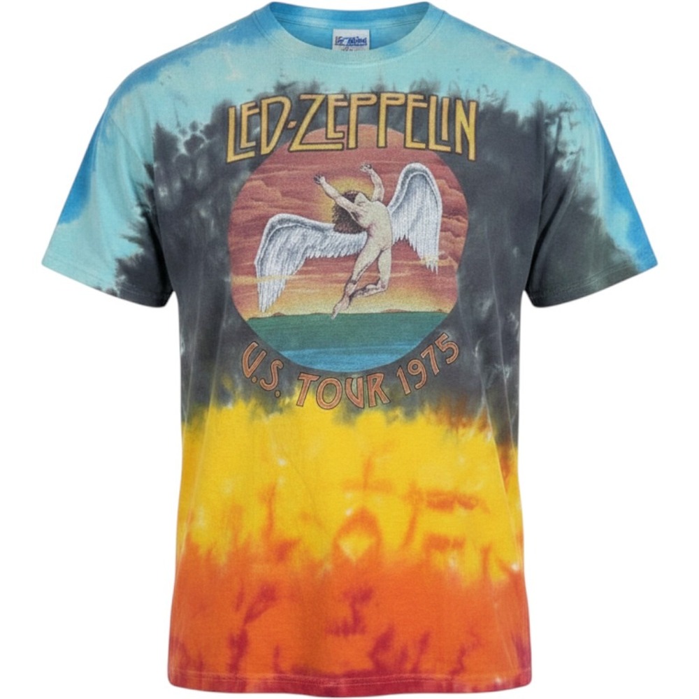 Led Zeppelin US Tour 1975 Tie Dye Graphic T-Shirt Rock Band Mens XL Concert Tees